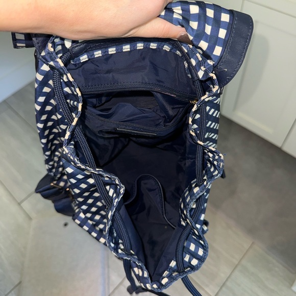 Tory Burch Navy and White Checkered Backpack Purse - Picture 3 of 6